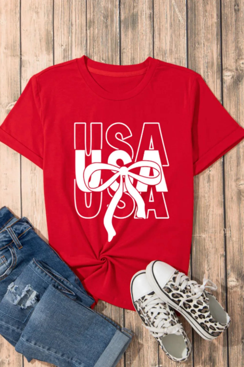 Patriotic USA Bow Graphic T-Shirt-Nordavory