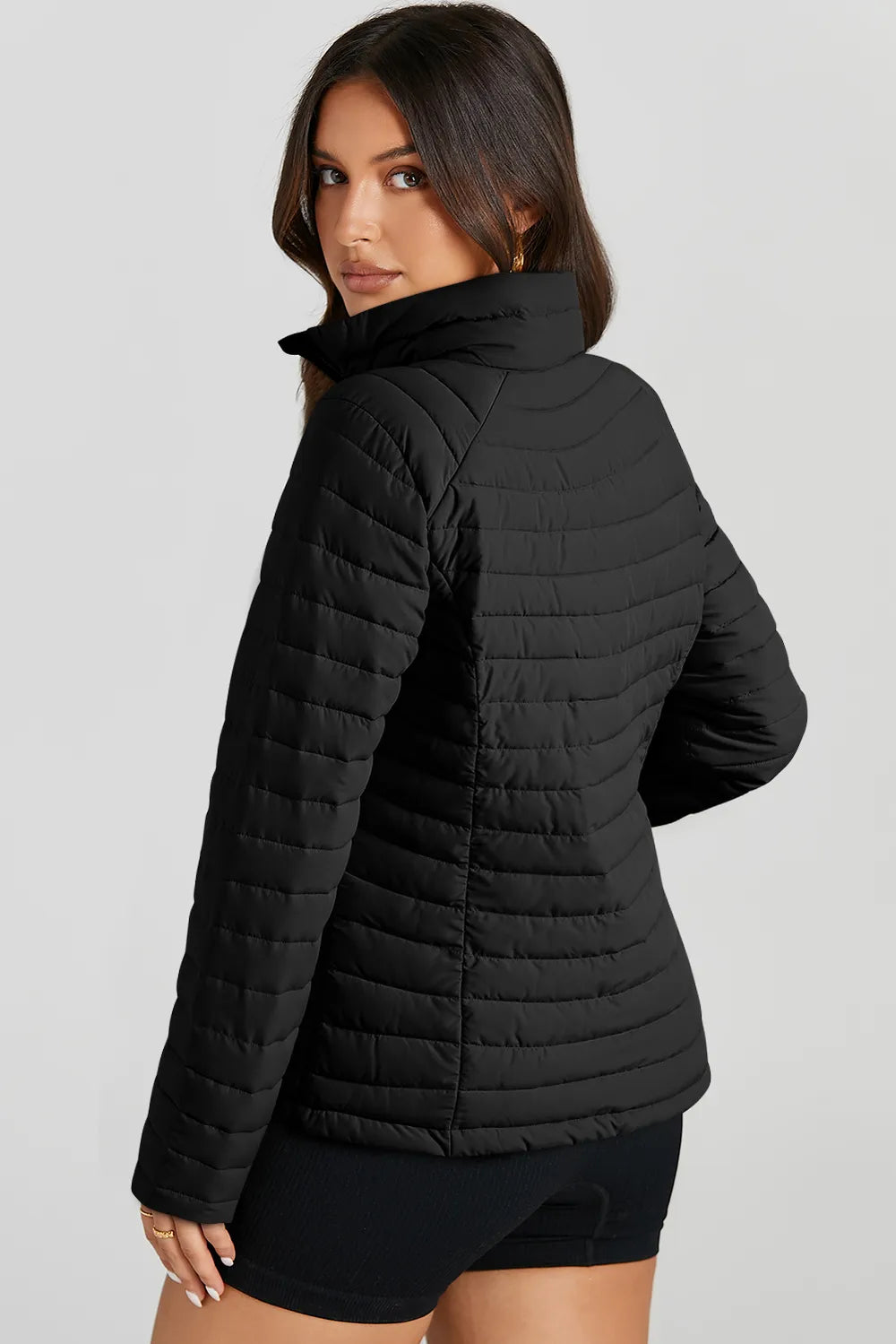 Turtleneck Zip Up Long Sleeve Jacket-Nordavory