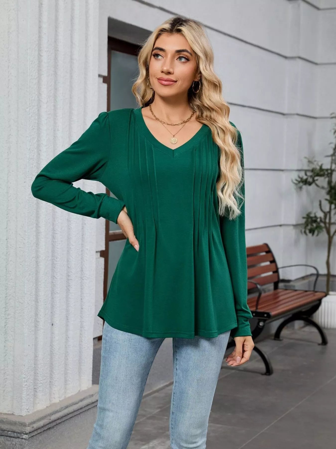 V-Neck Long Sleeve Relaxed Fit T-Shirt-Nordavory