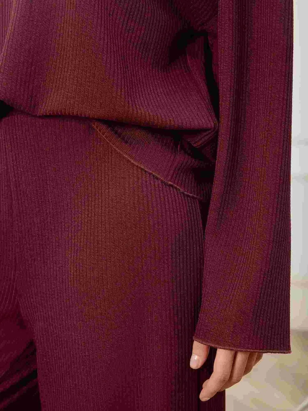 V-Neck Long Sleeve Top and Wide Leg Pants Set-Nordavory