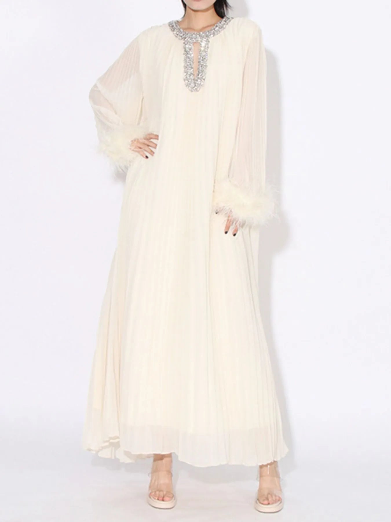 Rhinestone Long Sleeve Maxi Dress-Nordavory
