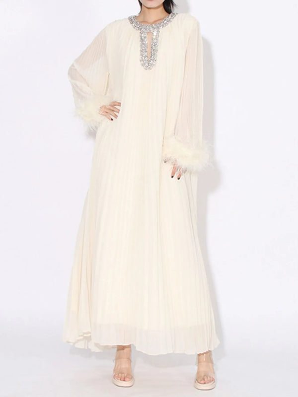 Rhinestone Long Sleeve Maxi Dress-Nordavory