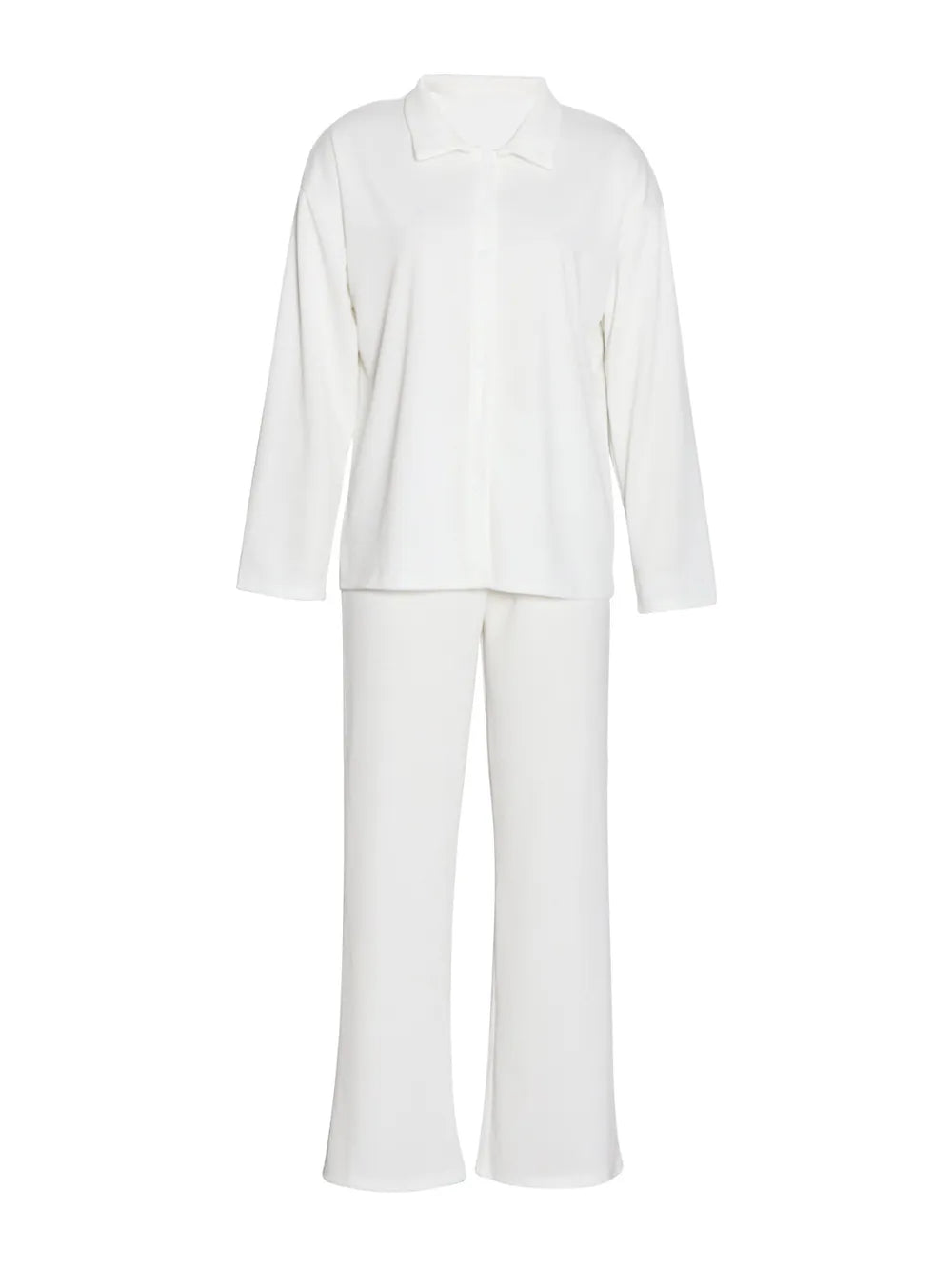 Collared Neck Long Sleeve Top and Drawstring Pants Set-Nordavory