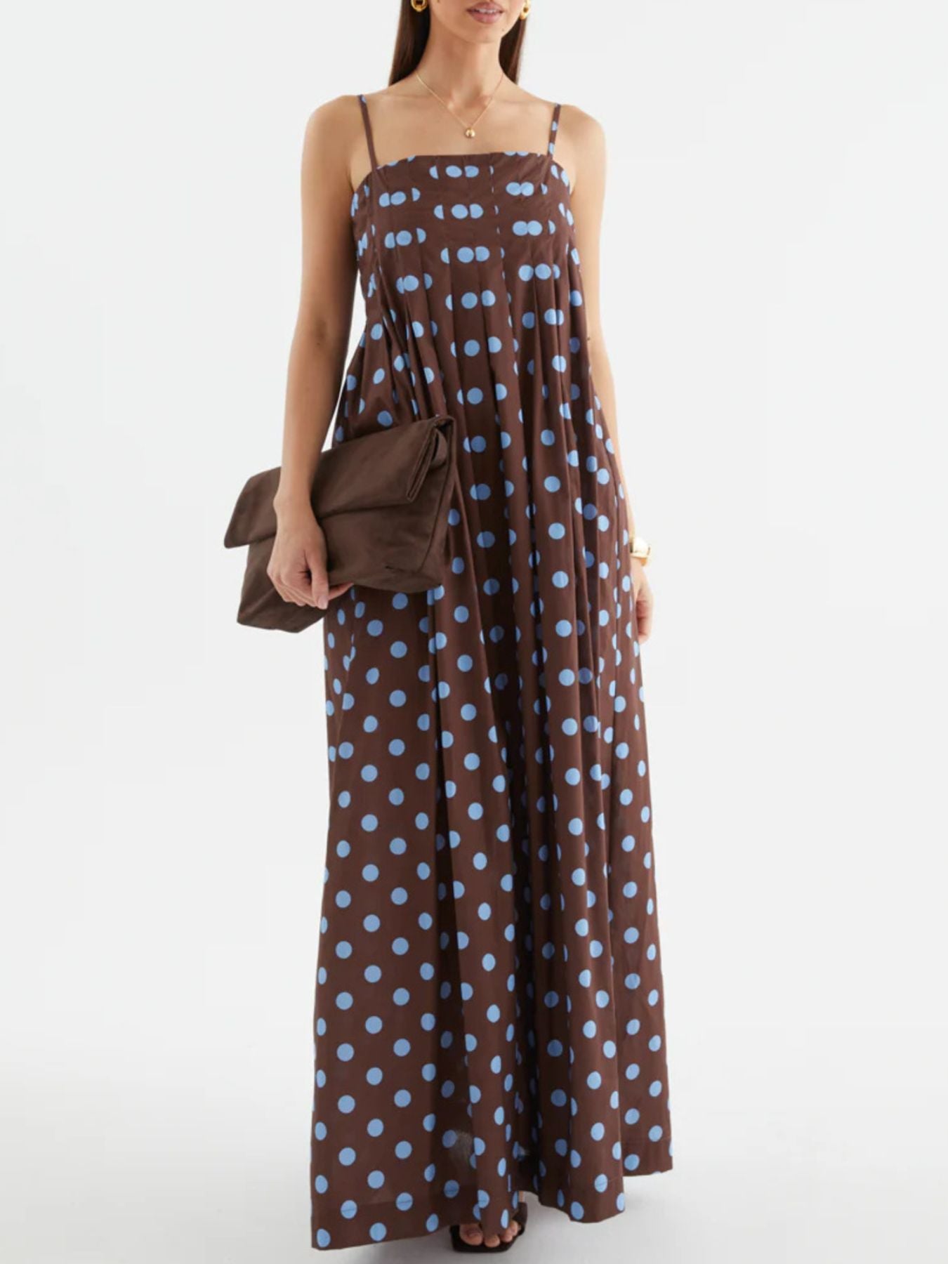 Polka Dot Pleated Detail Maxi Dress-Nordavory