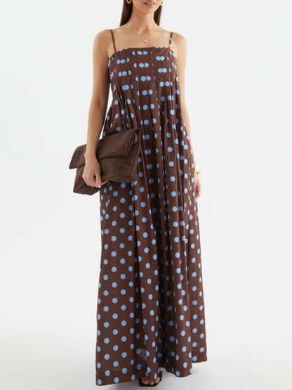 Polka Dot Pleated Detail Maxi Dress-Nordavory