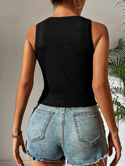 Ivy Lane Leopard Cutout Round Neck Tank-Nordavory