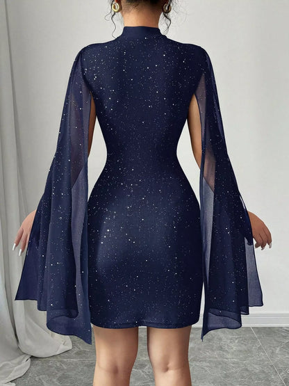Cutout Bodycon Mini Dress with Cape Sleeves-Nordavory