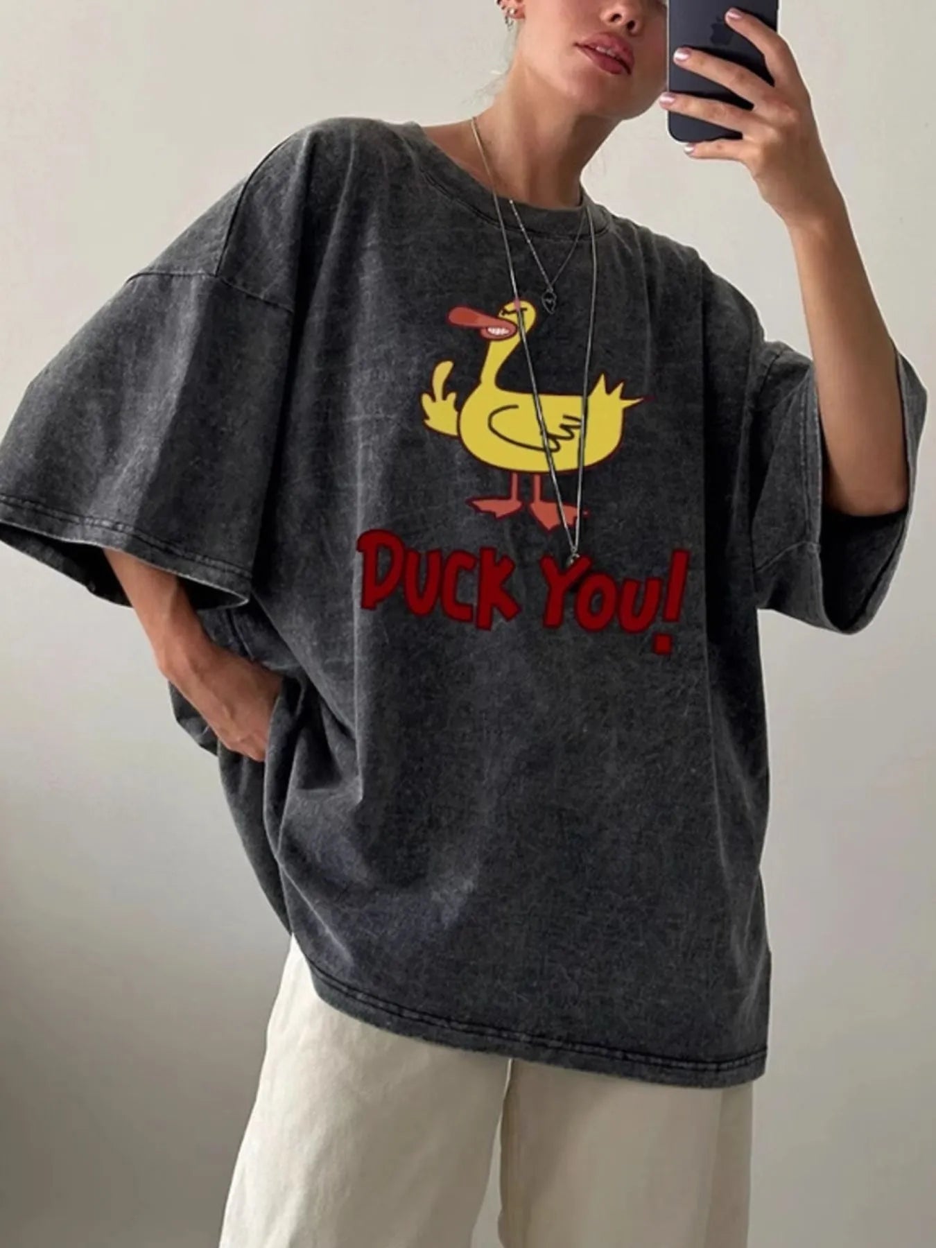 Duck Graphic Oversized Round Neck T-Shirt-Nordavory