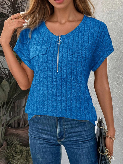 Zip-Front Short Sleeve T-Shirt-Nordavory