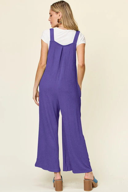 Double Take Full Size Texture Sleeveless Wide Leg Overall-Nordavory