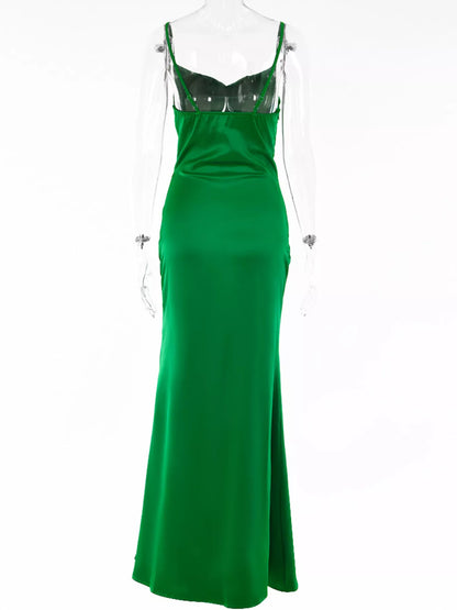 Ruched Split Spaghetti Strap Maxi Dress-Nordavory