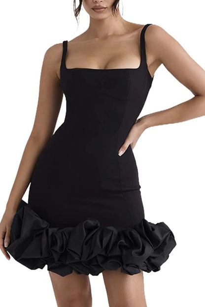 Ruched Square Neck Sleeve Mini Dress-Nordavory