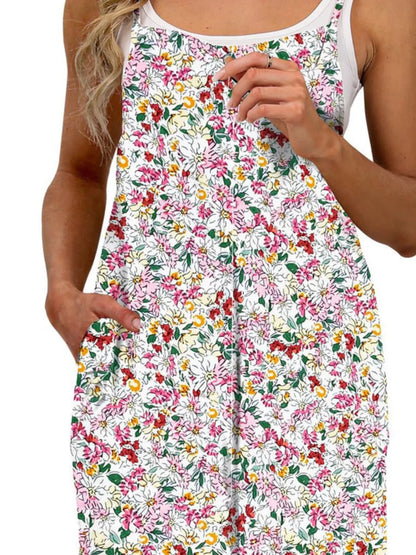 Full Size Floral Print Wide Leg Casual Jumpsuit Plus Size-Nordavory