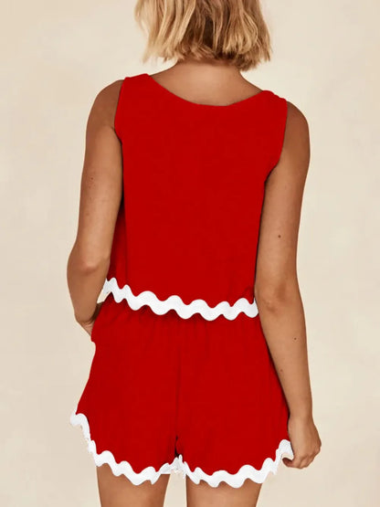 Contrast Trim Round Neck Tank and Shorts Set-Nordavory