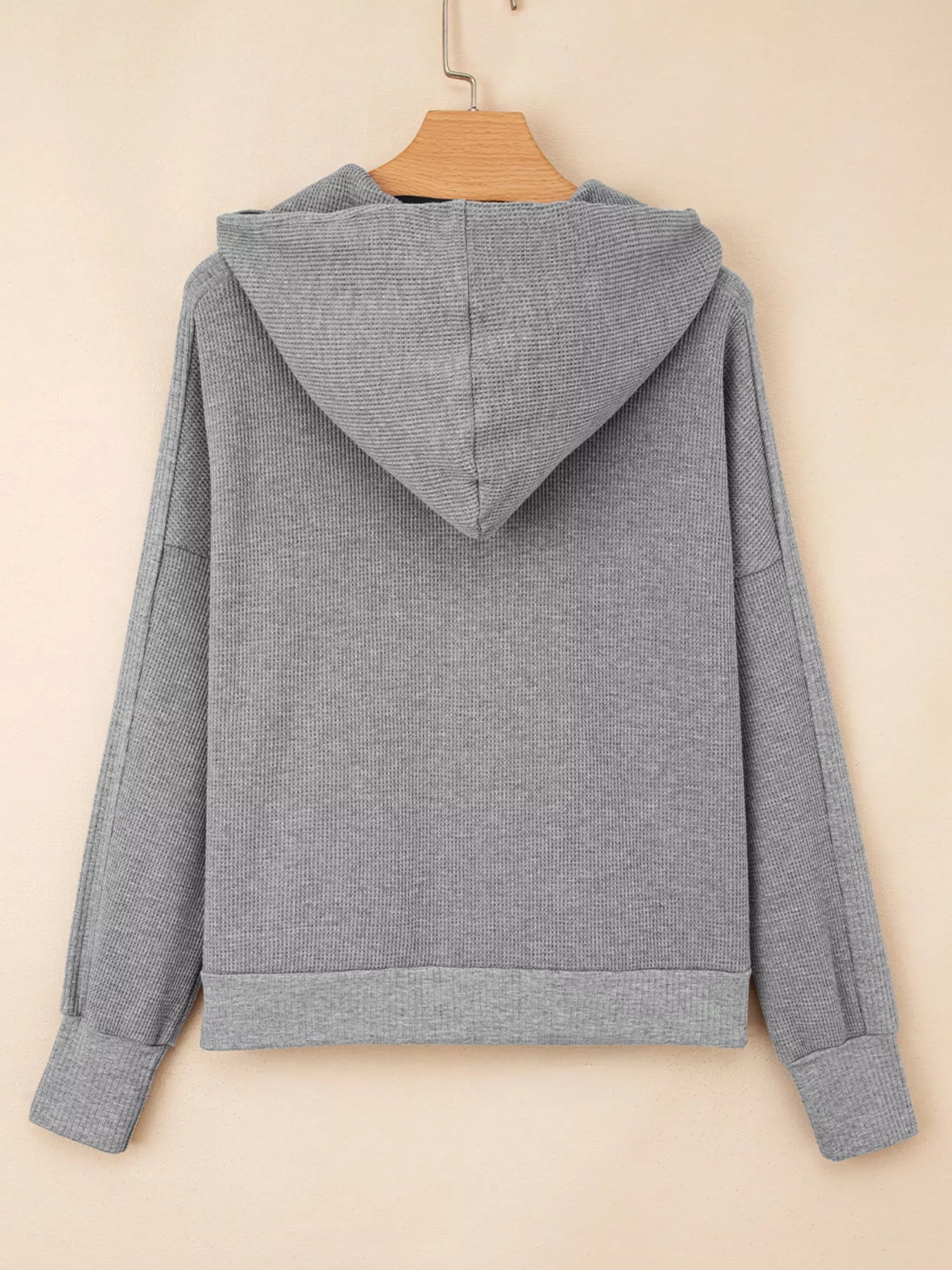 Waffle Splicing Zip Up Front Button Hooded Jacket-Nordavory