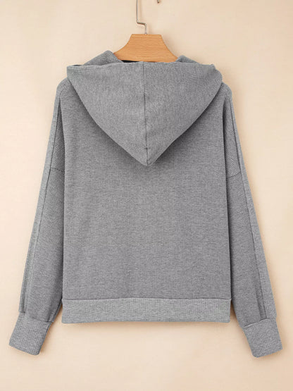 Waffle Splicing Zip Up Front Button Hooded Jacket-Nordavory