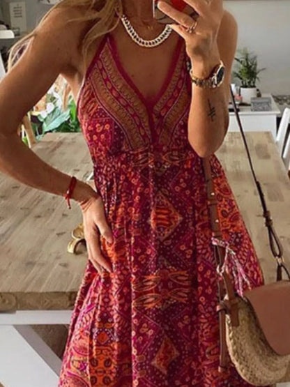 Printed V-Neck Maxi Dress-Nordavory
