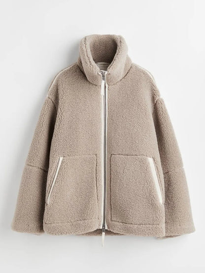 Zip Up Turtleneck Long Sleeve Plush Jacket-Nordavory