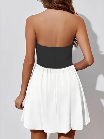 Ruched Two-Tone Tube Mini Dress-Nordavory