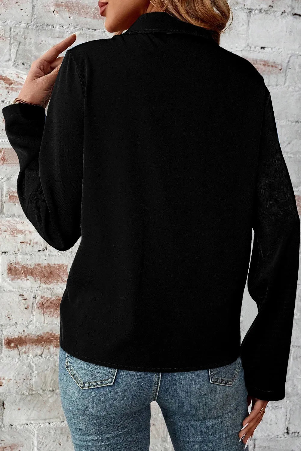 Pocketed Zip Up Collared Neck Long Sleeve Jacket-Nordavory