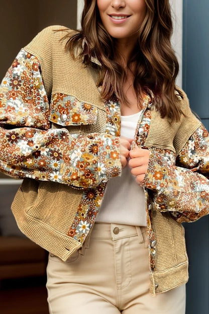 Printed Collared Neck Long Sleeve Jacket-Nordavory
