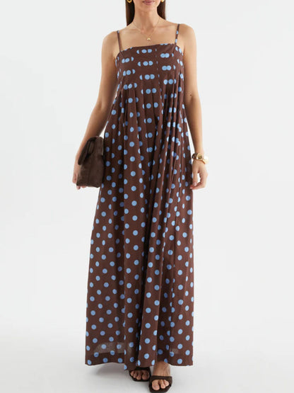 Polka Dot Pleated Detail Maxi Dress-Nordavory