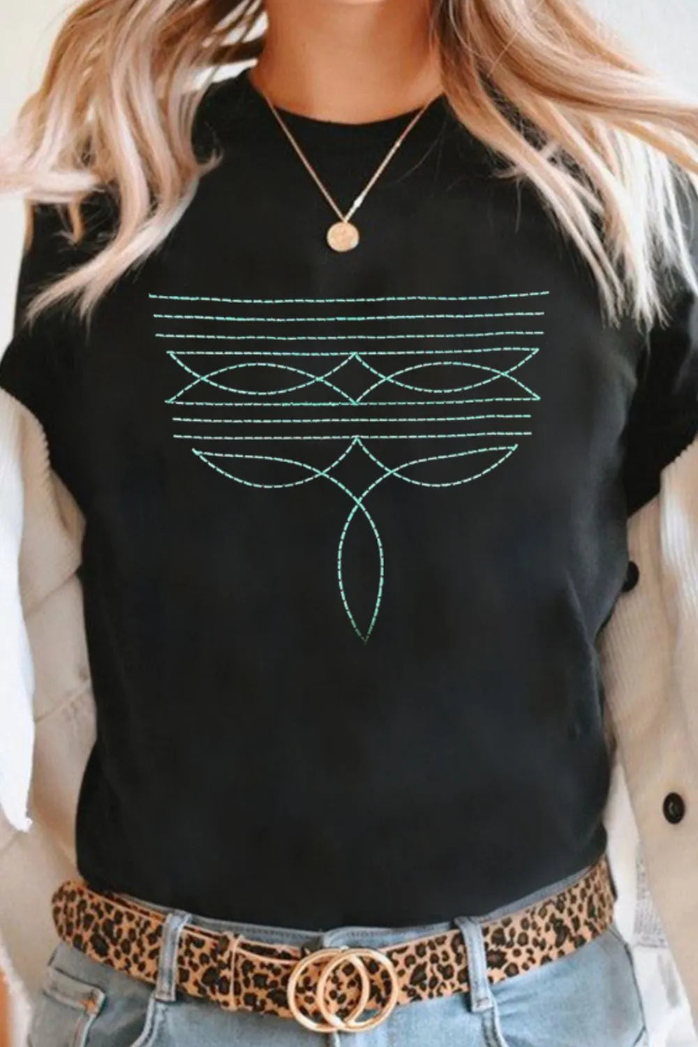 Embroidered Round Neck Short Sleeve T-Shirt-Nordavory