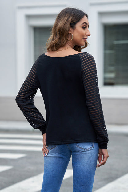Sheer Striped V-Neck Top-Nordavory