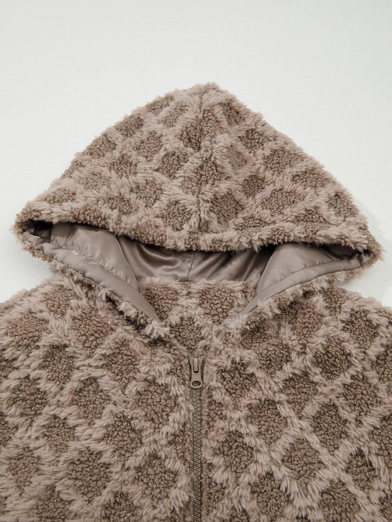 Sherpa Rhombus Zip Up Side Pocket Hooded Jacket-Nordavory