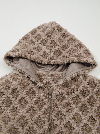 Sherpa Rhombus Zip Up Side Pocket Hooded Jacket-Nordavory