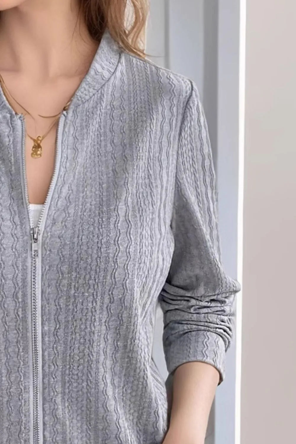 Baseball Collar Zip Up Long Sleeve Jacket-Nordavory