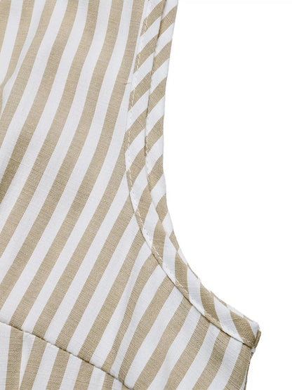 Striped Button-Front Wide Leg Jumpsuit-Nordavory