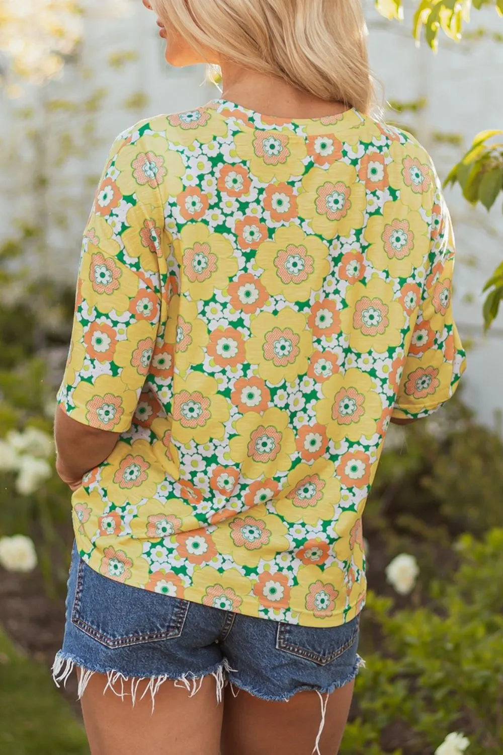 Floral Print Round Neck Oversized T-Shirt-Nordavory