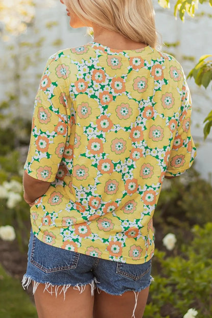 Floral Print Round Neck Oversized T-Shirt-Nordavory