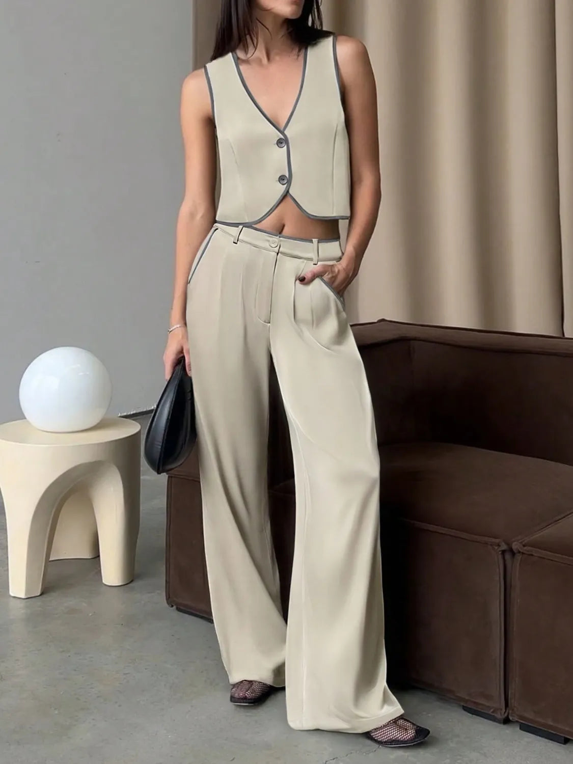 V-Neck Vest and Pants Set-Nordavory
