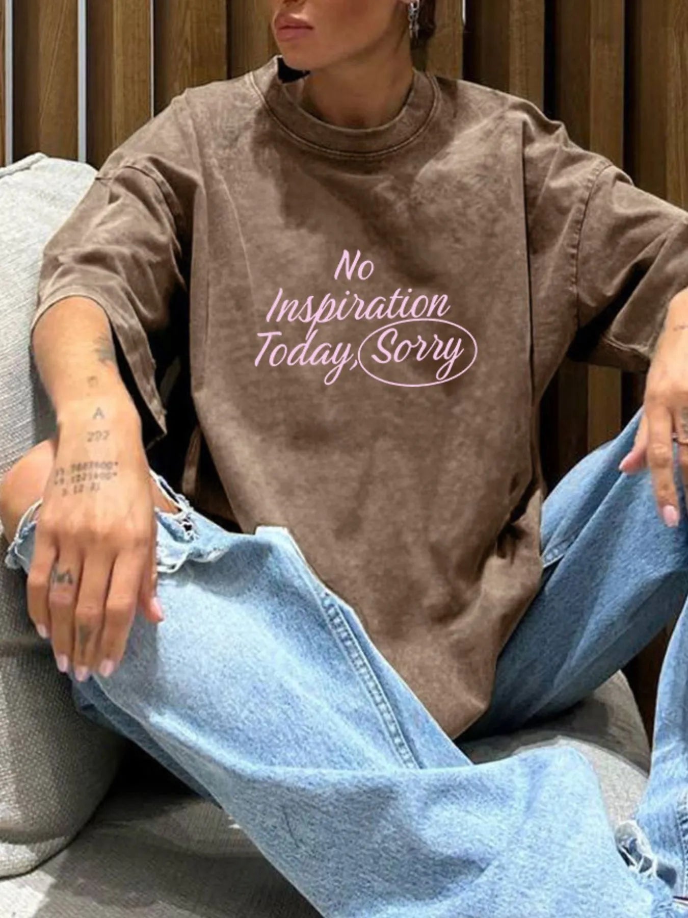 Letter Round Neck Short Sleeve T-Shirt-Nordavory
