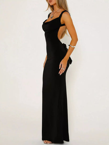 Backless Wide Strap Maxi Dress-Nordavory