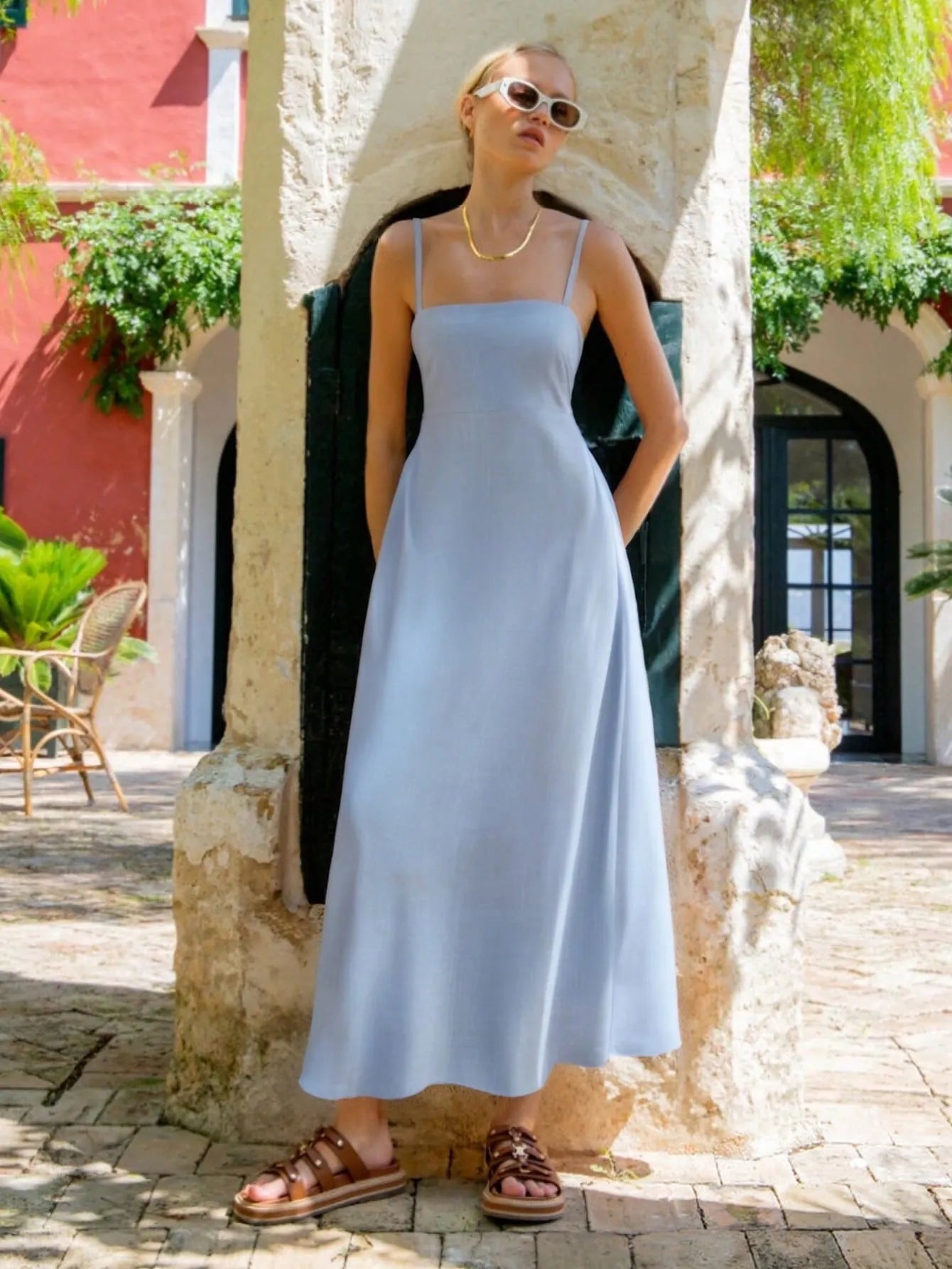 Smocked Square Neck Cami Dress-Nordavory