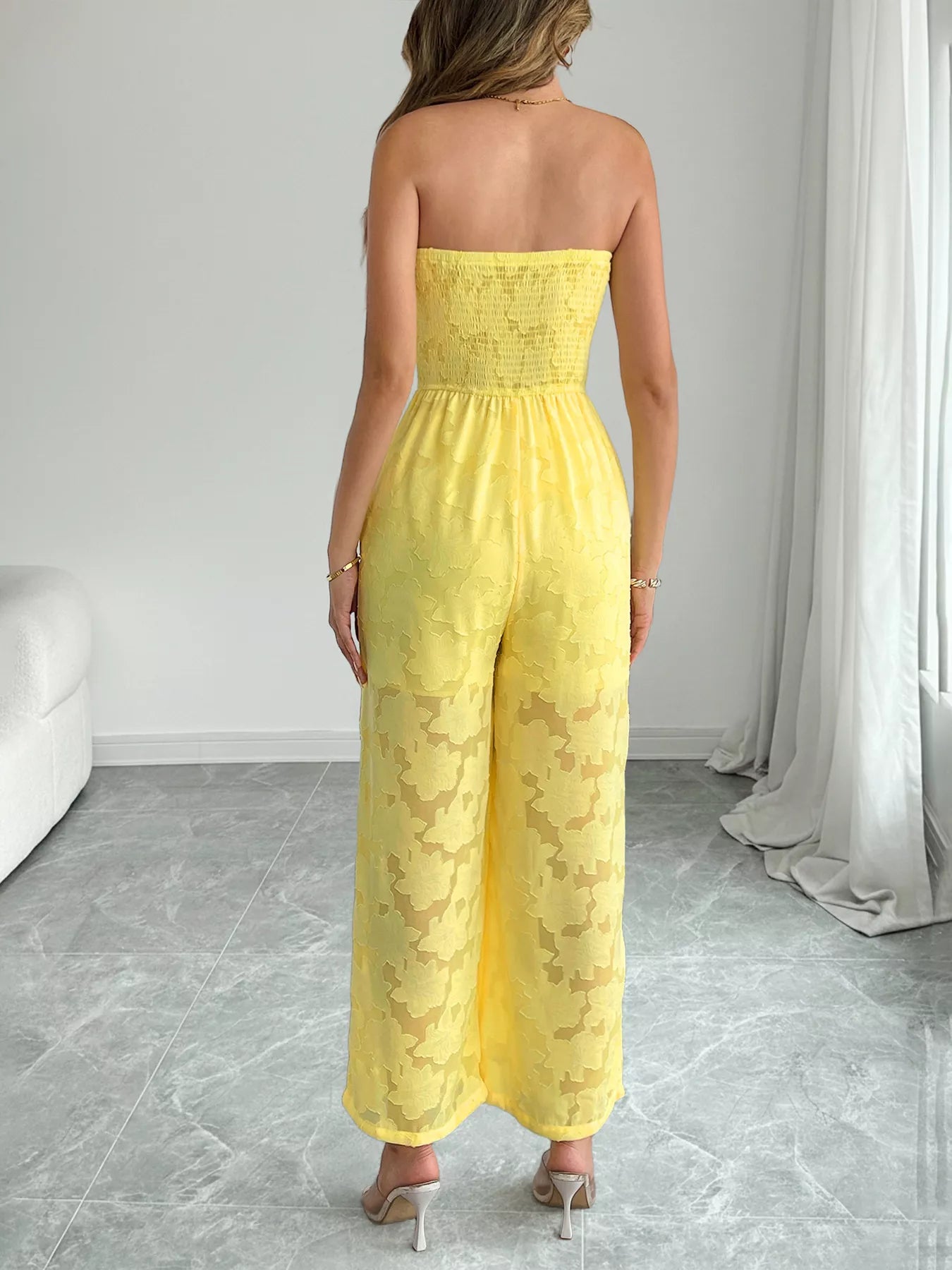 Lace Smocked Tube Jumpsuit-Nordavory