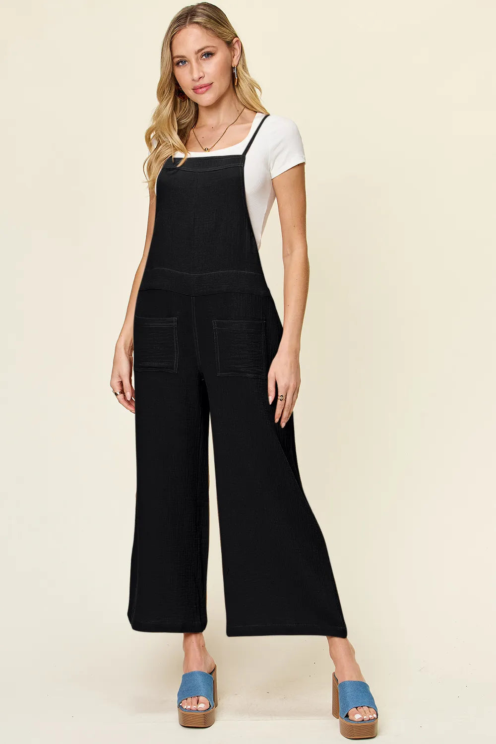 Double Take Full Size Texture Sleeveless Wide Leg Overall-Nordavory