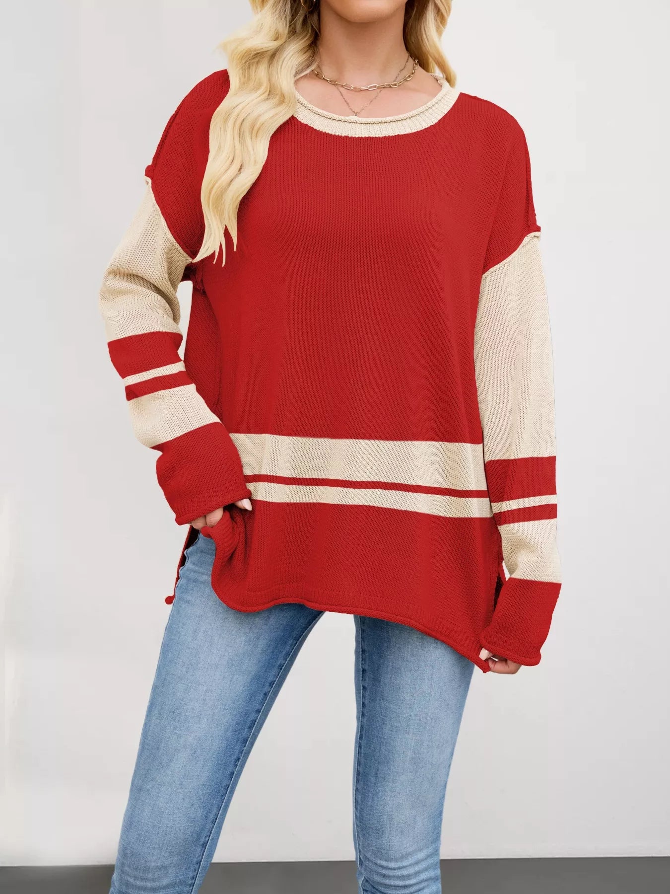 Color Block Side Slit Sweater-Nordavory