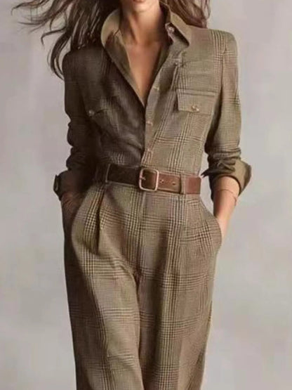 Button Front Long Sleeve Jumpsuit-Nordavory