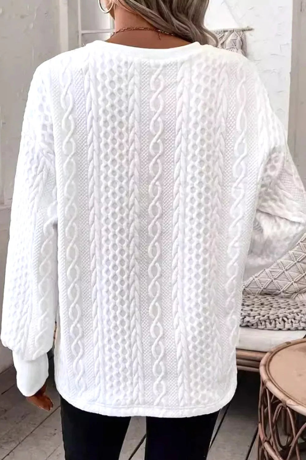 Solid Color Textured V Neck Drop Shoulder Knit Top-Nordavory