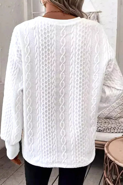 Solid Color Textured V Neck Drop Shoulder Knit Top-Nordavory