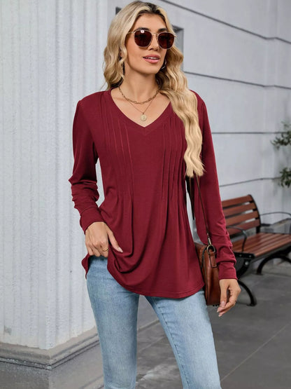 V-Neck Long Sleeve Relaxed Fit T-Shirt-Nordavory