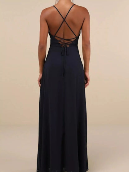 Crisscross Back Slit Maxi Dress-Nordavory