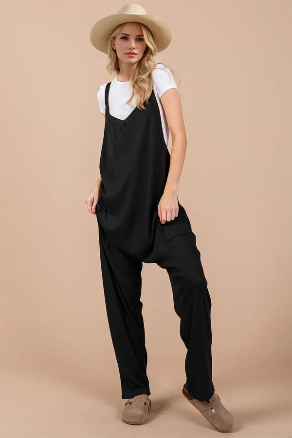 Oh Full Size V-Neck Wide Strap Overalls with Pockets-Nordavory