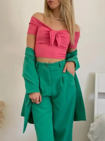 Off-Shoulder Bow-Tie Crop Top-Nordavory