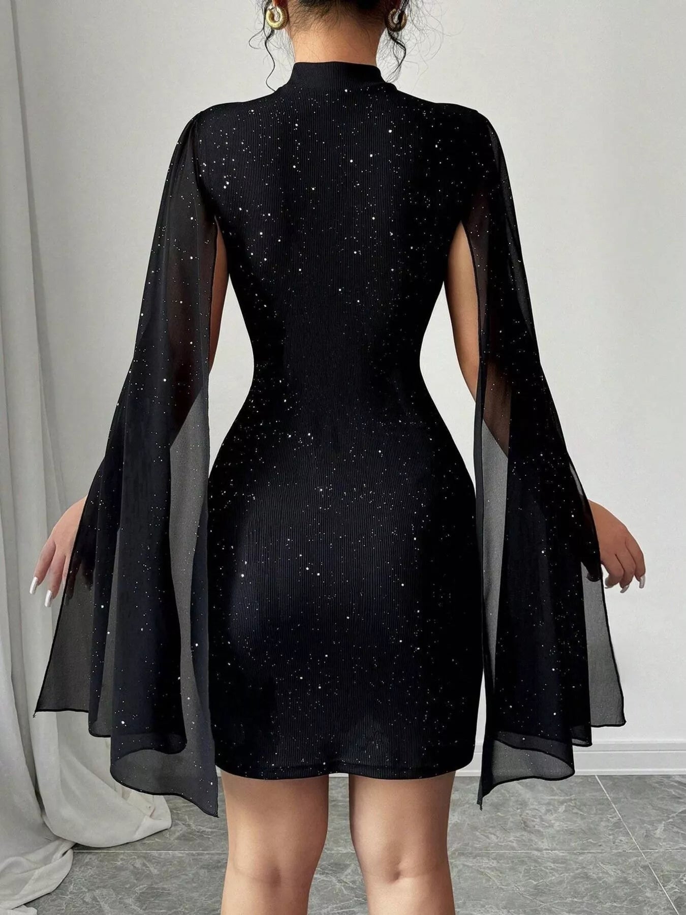 Cutout Bodycon Mini Dress with Cape Sleeves-Nordavory