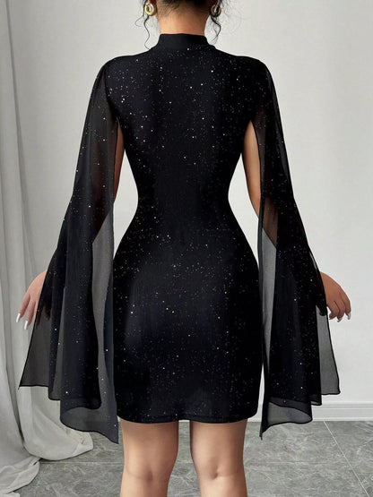 Cutout Bodycon Mini Dress with Cape Sleeves-Nordavory